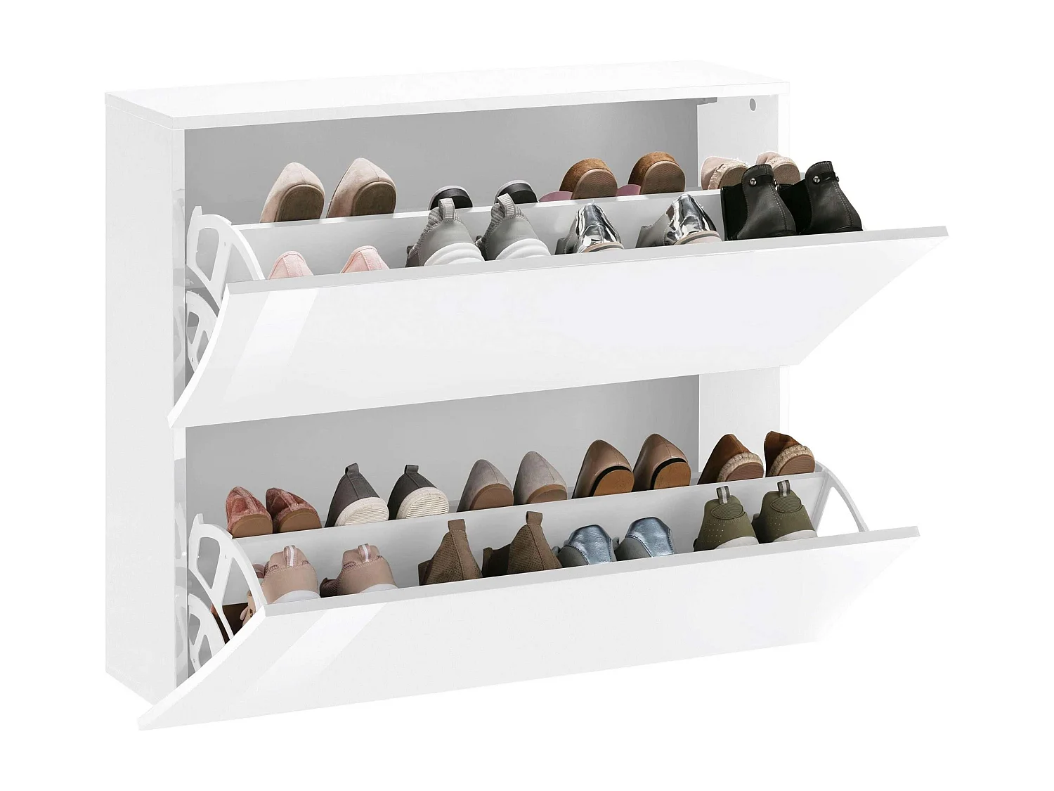 Zapatero con 2 puertas abatibles 16 pares de zapatos diseño blanco brillante recibidor Arco S