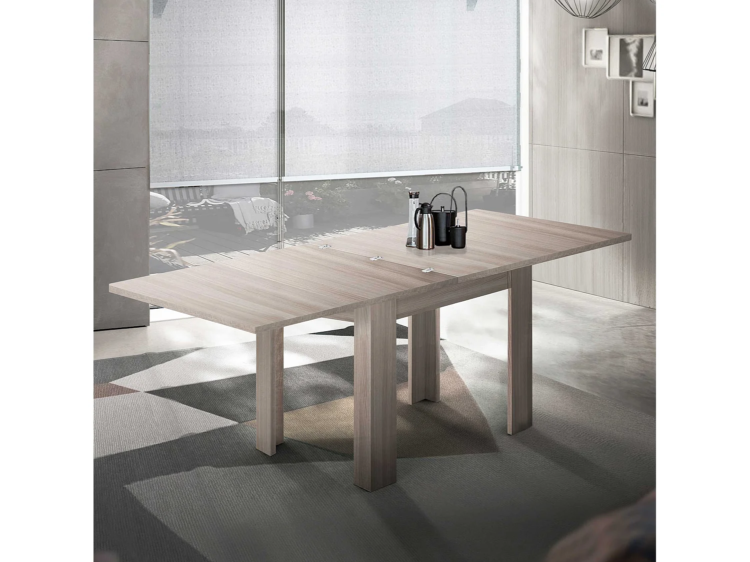 Mesa de comedor de madera extensible apertura en forma de libro 90-180 x 90 cm Jesi One