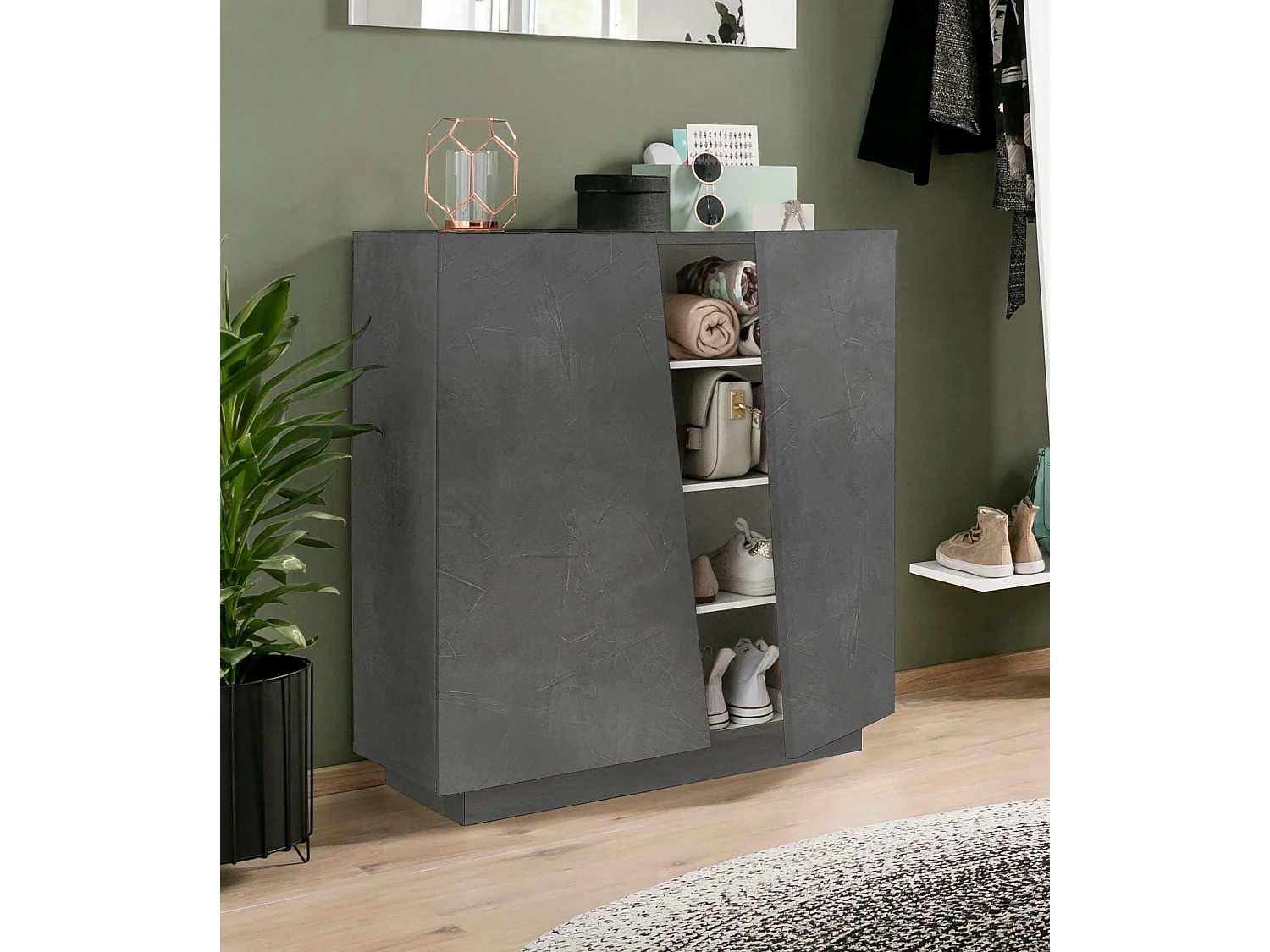 Meuble chaussures 2 portes 16 chaussures design moderne Vega Carry Ardesia