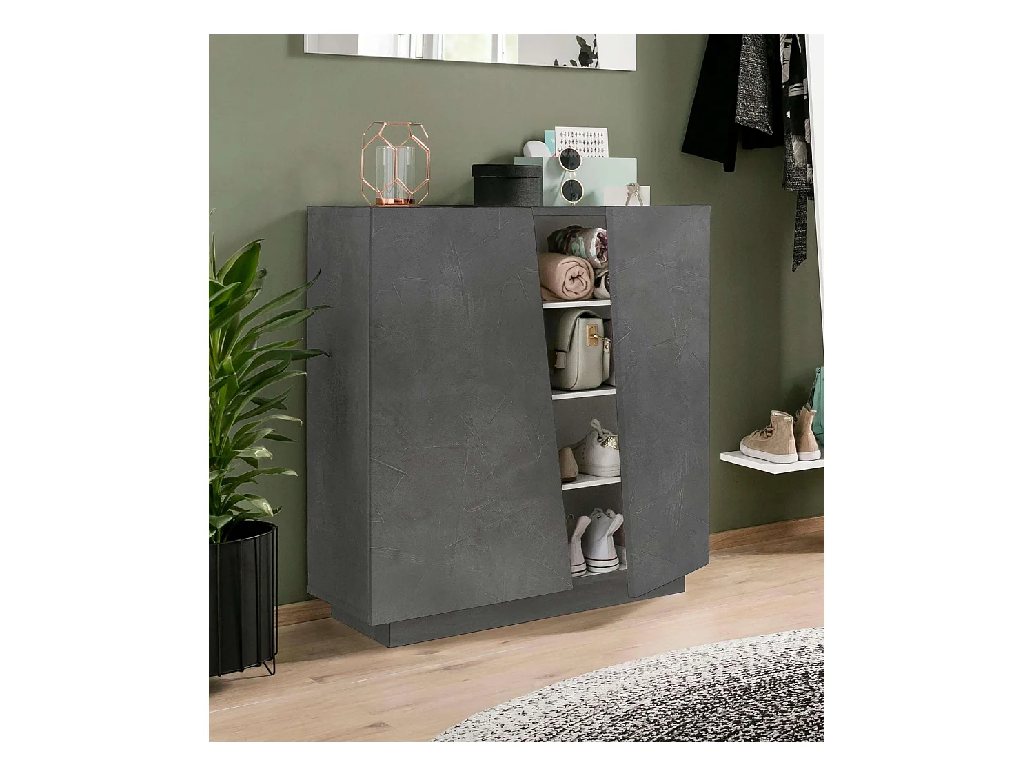 Scarpiera 2 ante L 80.4 x H 86 x P 38 cm 16 paia, grigio