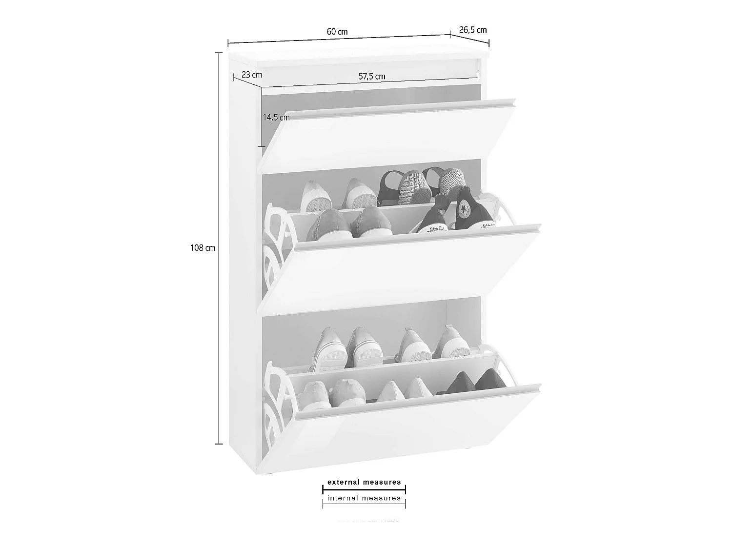 Scarpiera 3 ante L 60 x H 120 x P 26.5 cm 12 paia, bianco