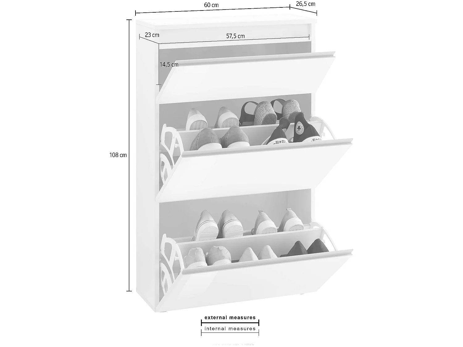 Scarpiera 3 ante L 60 x H 120 x P 26.5 cm 12 paia, bianco