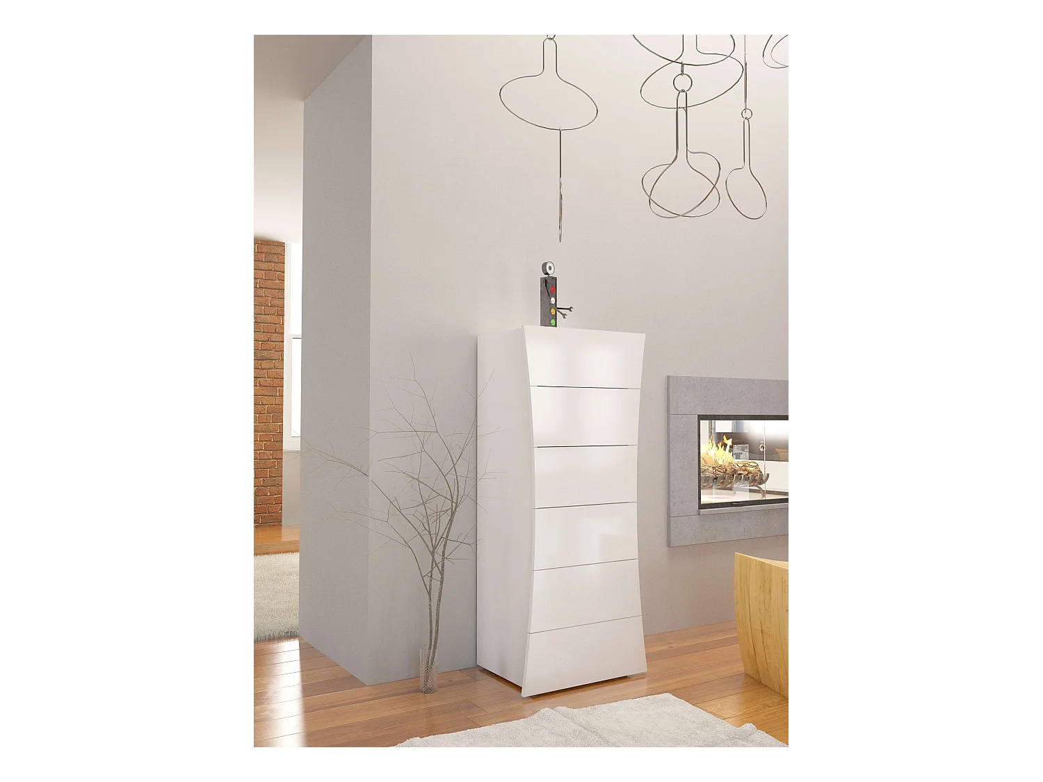 Commode de chambre et salon 6 tiroirs blanc brillant Arco Septet