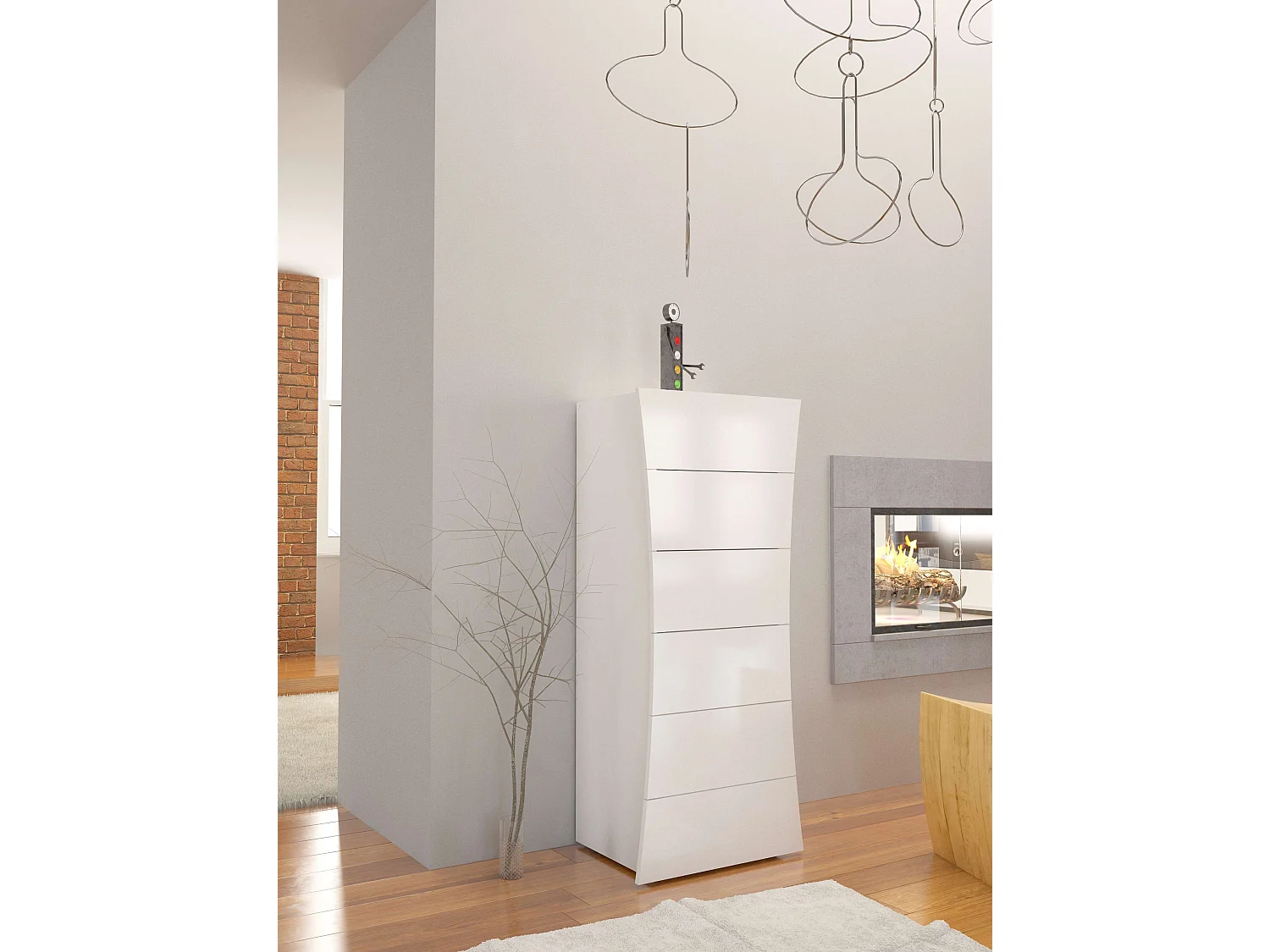 Cómoda tocador dormitorio 6 cajones blanco brillante Arco Septet