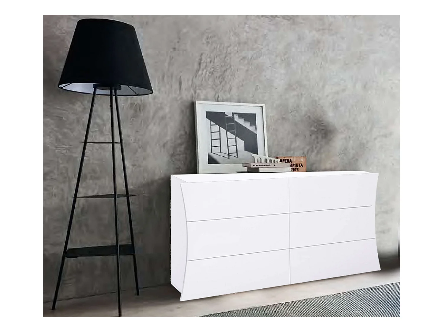 Cómoda tocador dormitorio 6 cajones blanco brillante Arco Sideboard