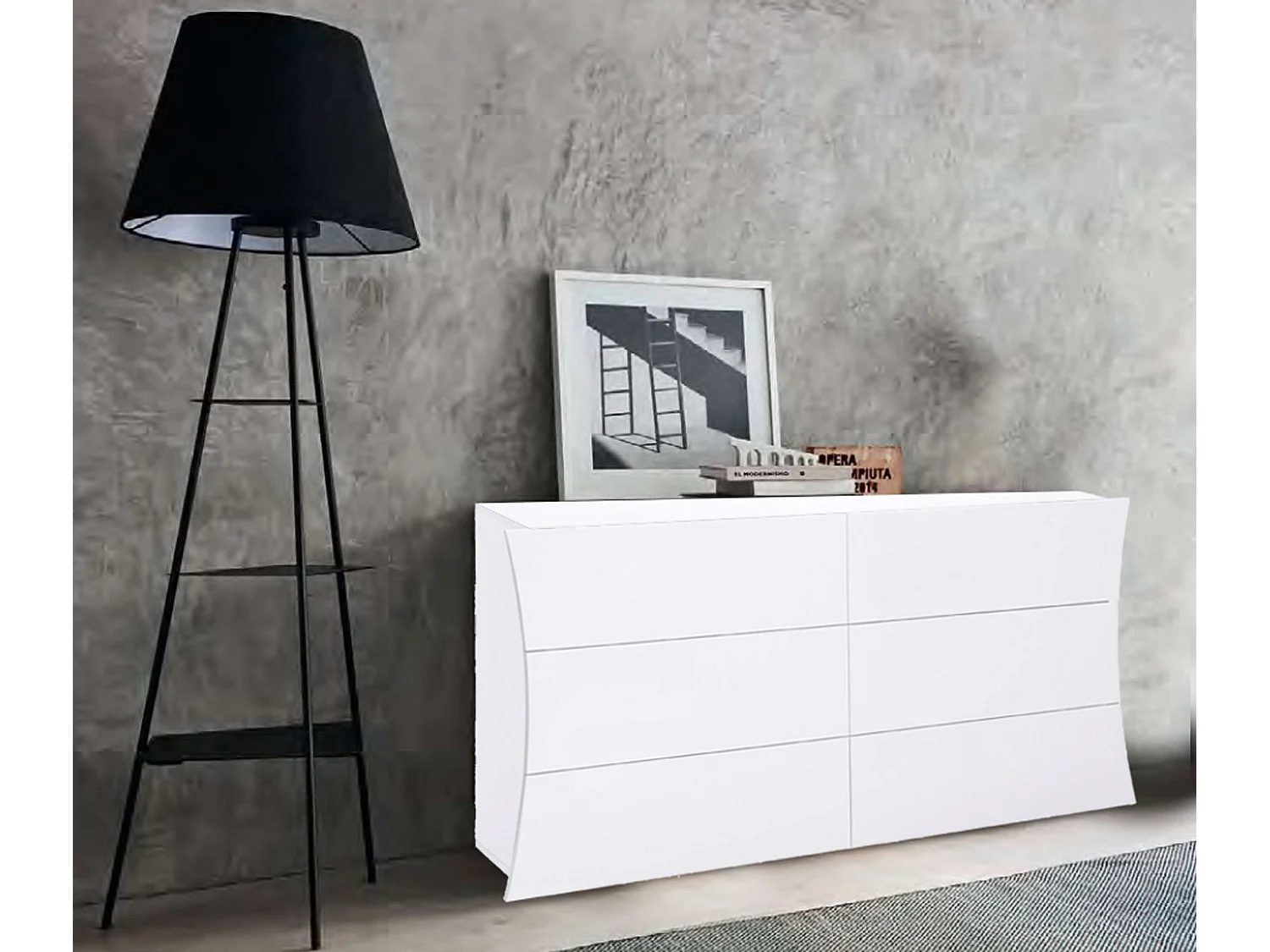 Commode de chambre 6 tiroirs blanc brillant buffet Arco Sideboard