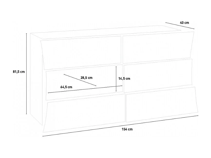 Commode de chambre 6 tiroirs blanc brillant buffet Arco Sideboard