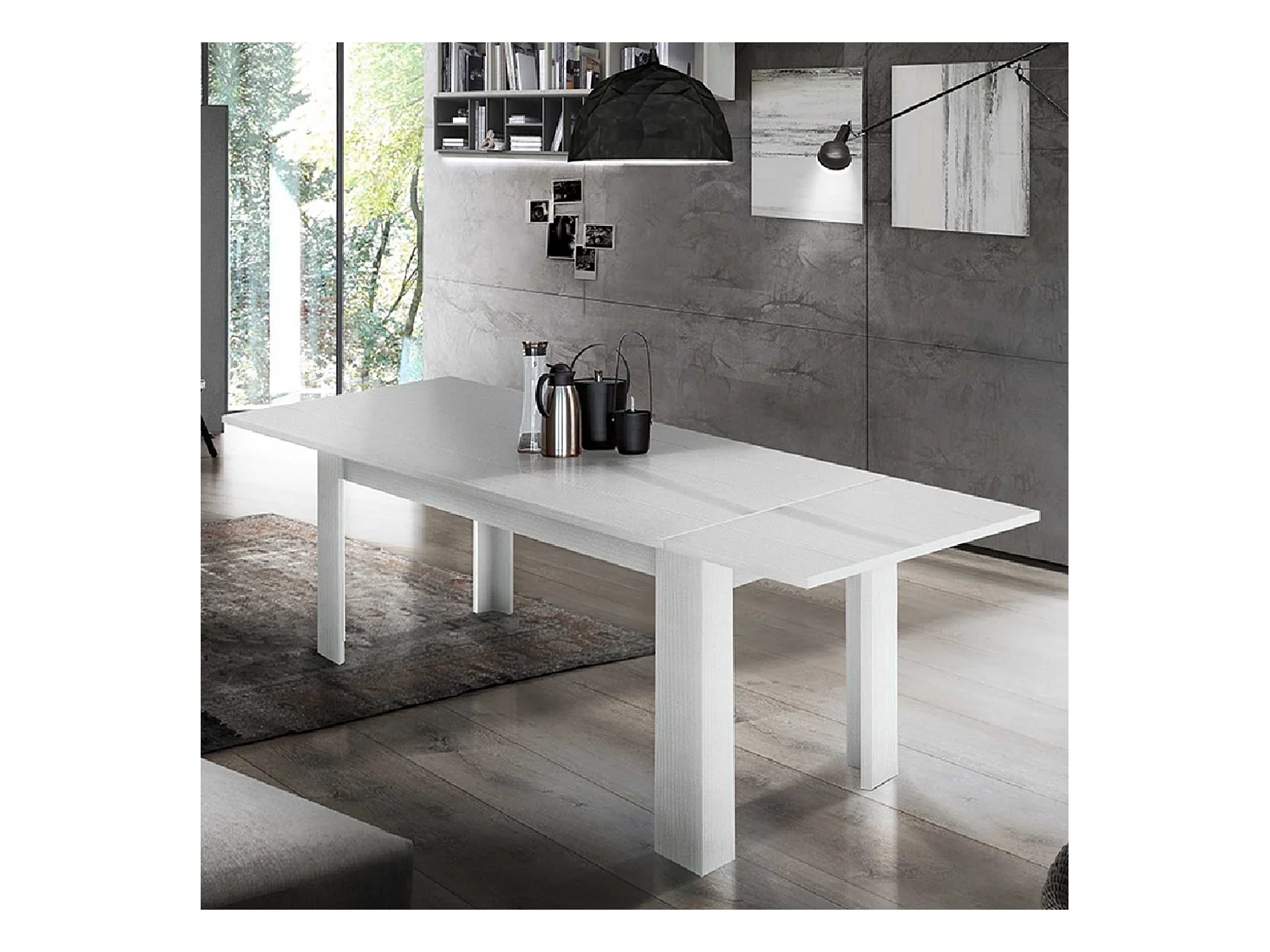 Table à manger extensible 4-8 personnes bois blanc salon Jesi Hout