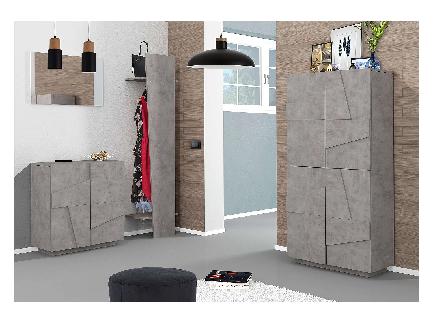 Meuble chaussure polyvalent 4 portes 8 placards design Ping Dress Concrete