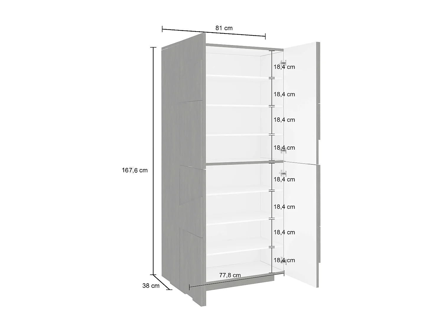 Zapatero multiusos 4 puertas y 8 estantes diseño moderno blanco Ping Dress