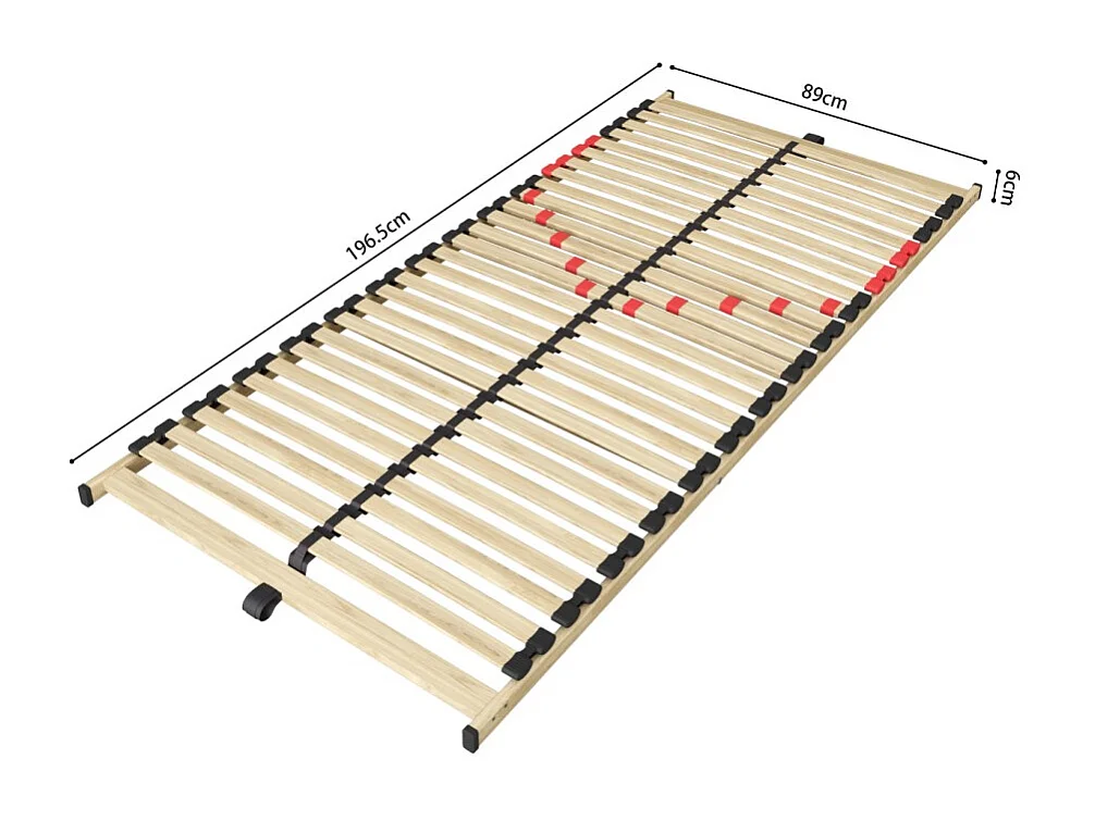 Sommier ZITTARO – 28 ripas – 90x200 cm – Acabamento em carvalho e preto – Suporte firme e design sóbrio