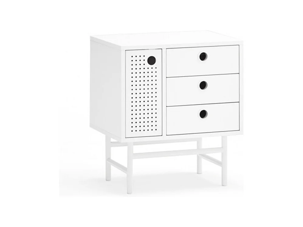 Table de chevet blanche 3 tiroirs 1 porte 48x35 cm