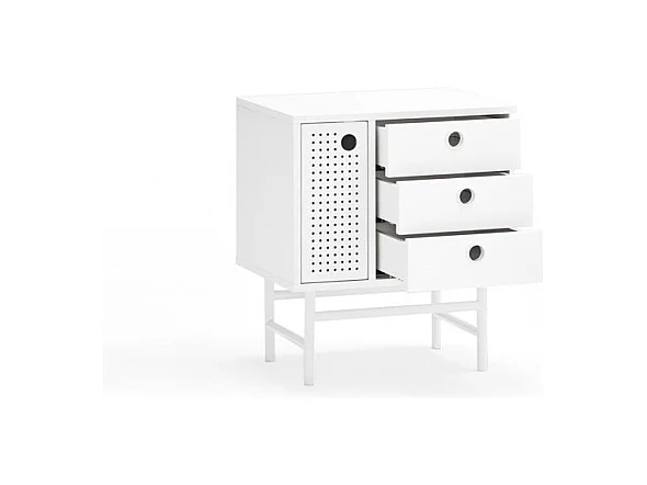 Table de chevet blanche 3 tiroirs 1 porte 48x35 cm