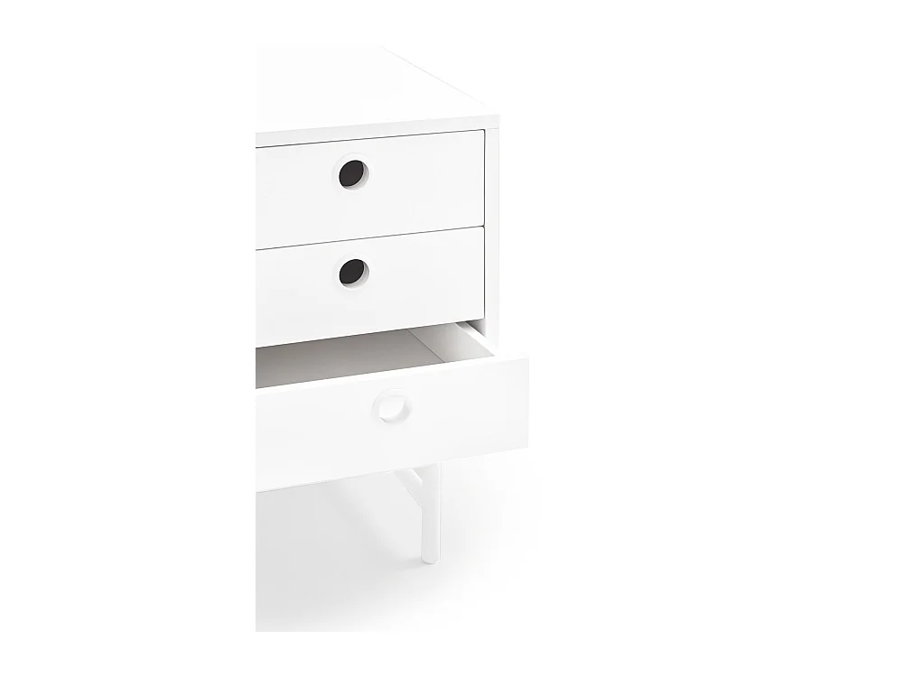 Table de chevet blanche 3 tiroirs 1 porte 48x35 cm