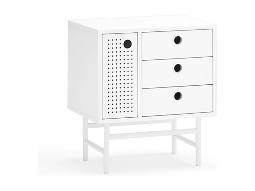 Table de chevet blanche 3 tiroirs 1 porte 48x35 cm
