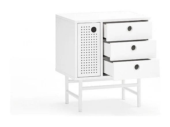 Table de chevet blanche 3 tiroirs 1 porte 48x35 cm
