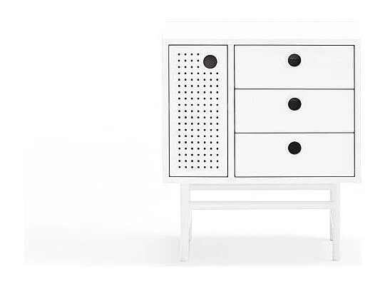 Table de chevet blanche 3 tiroirs 1 porte 48x35 cm