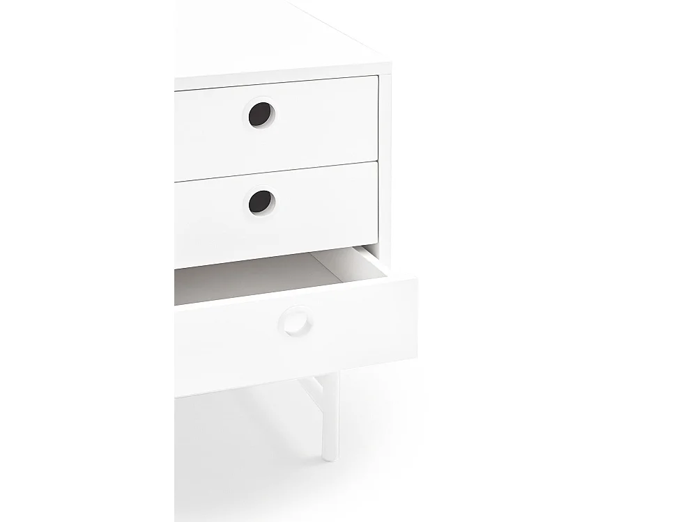 Table de chevet blanche 3 tiroirs 1 porte 48x35 cm
