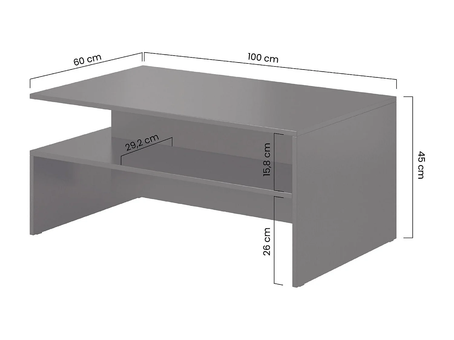 Tafel laag en stratifié noir 100x60 cm