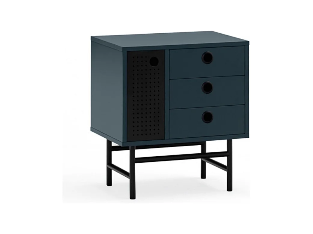 Table de chevet bleue 3 tiroirs 1 porte 48x35 cm