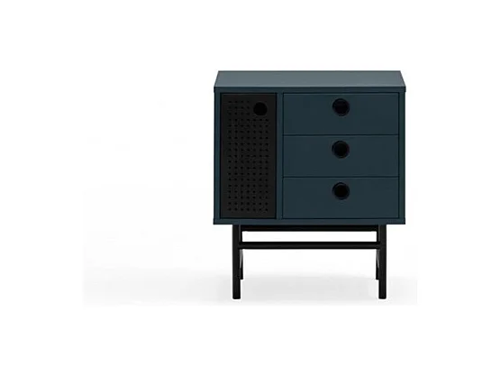 Table de chevet bleue 3 tiroirs 1 porte 48x35 cm