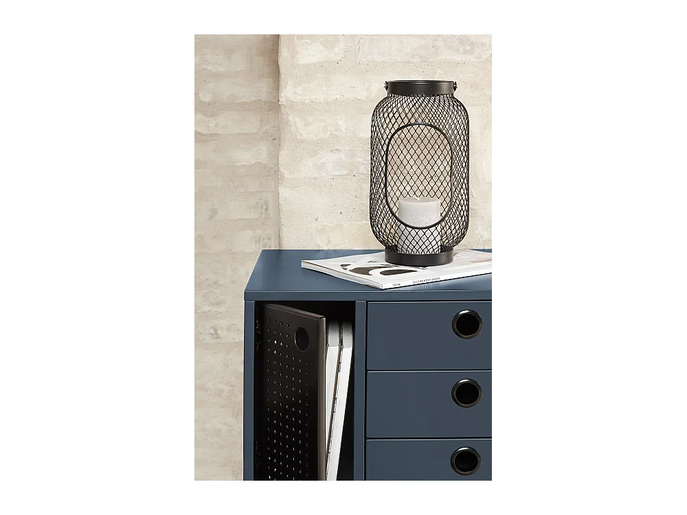 Table de chevet bleue 3 tiroirs 1 porte 48x35 cm