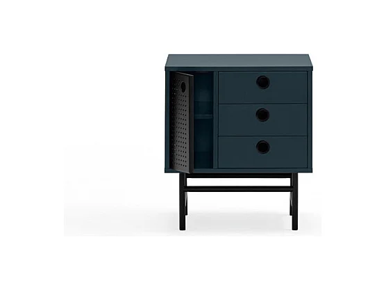 Table de chevet bleue 3 tiroirs 1 porte 48x35 cm