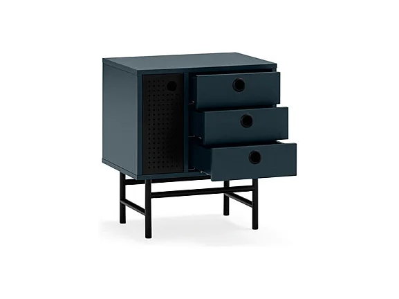 Table de chevet bleue 3 tiroirs 1 porte 48x35 cm
