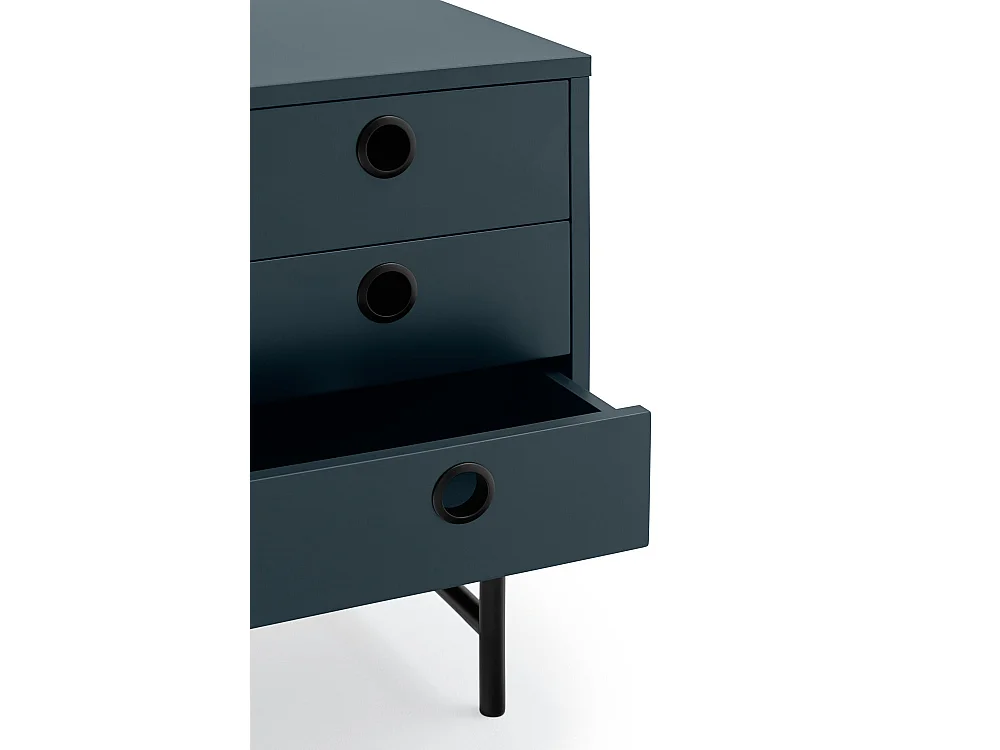 Table de chevet bleue 3 tiroirs 1 porte 48x35 cm