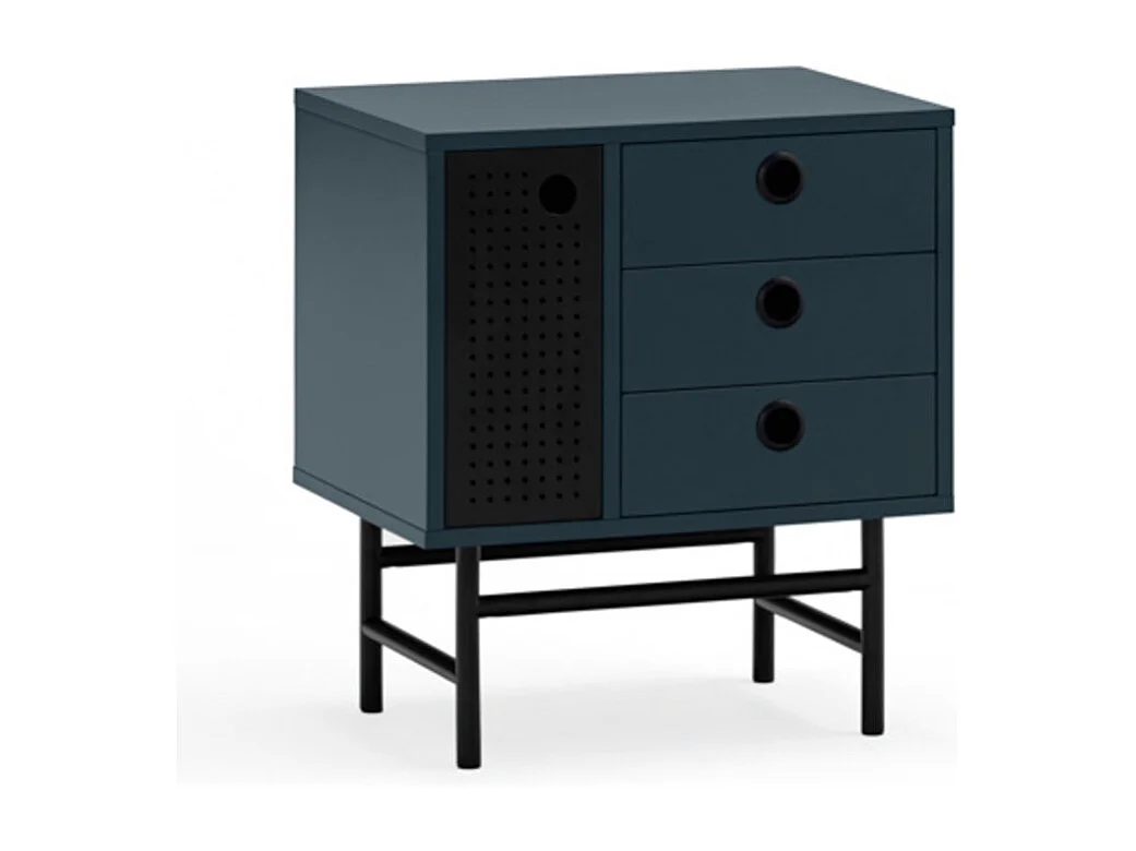 Table de chevet bleue 3 tiroirs 1 porte 48x35 cm