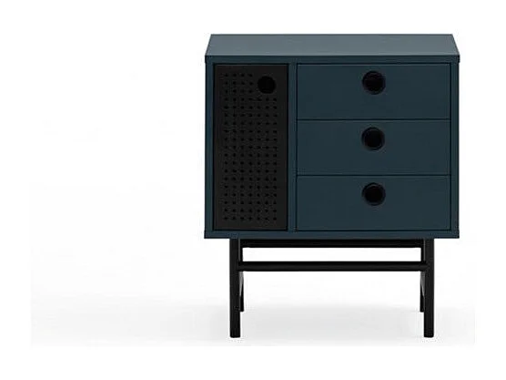 Table de chevet bleue 3 tiroirs 1 porte 48x35 cm