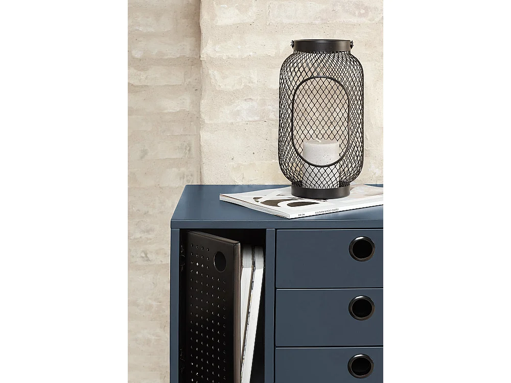 Table de chevet bleue 3 tiroirs 1 porte 48x35 cm