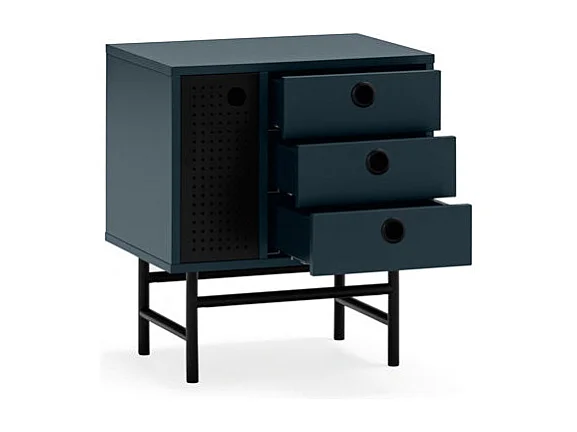 Table de chevet bleue 3 tiroirs 1 porte 48x35 cm