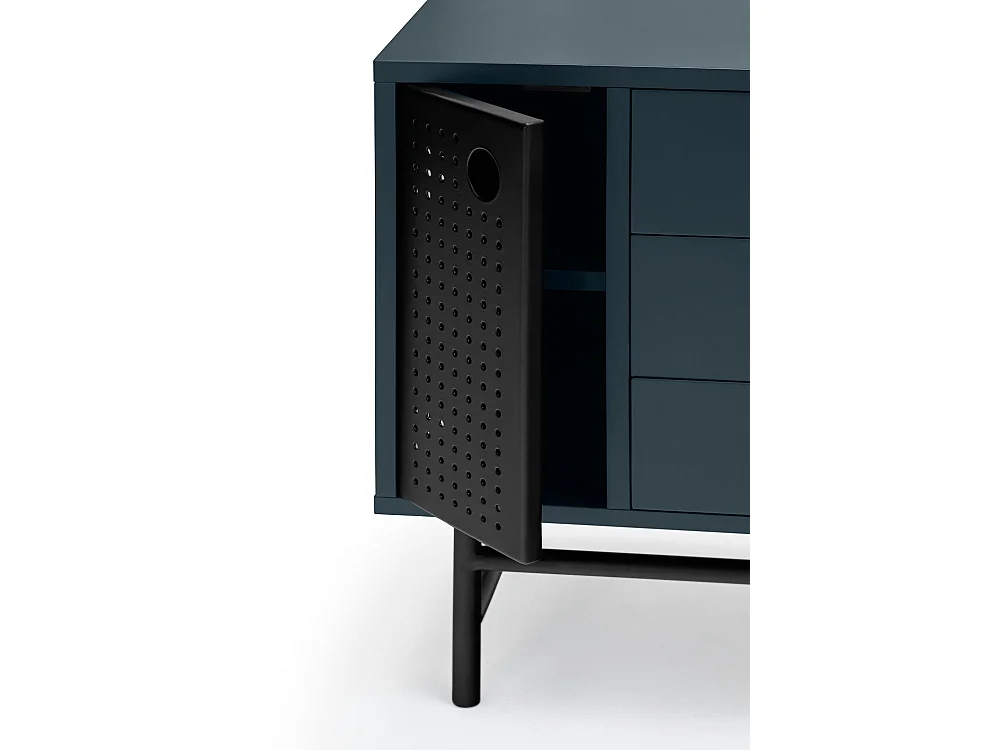 Table de chevet bleue 3 tiroirs 1 porte 48x35 cm