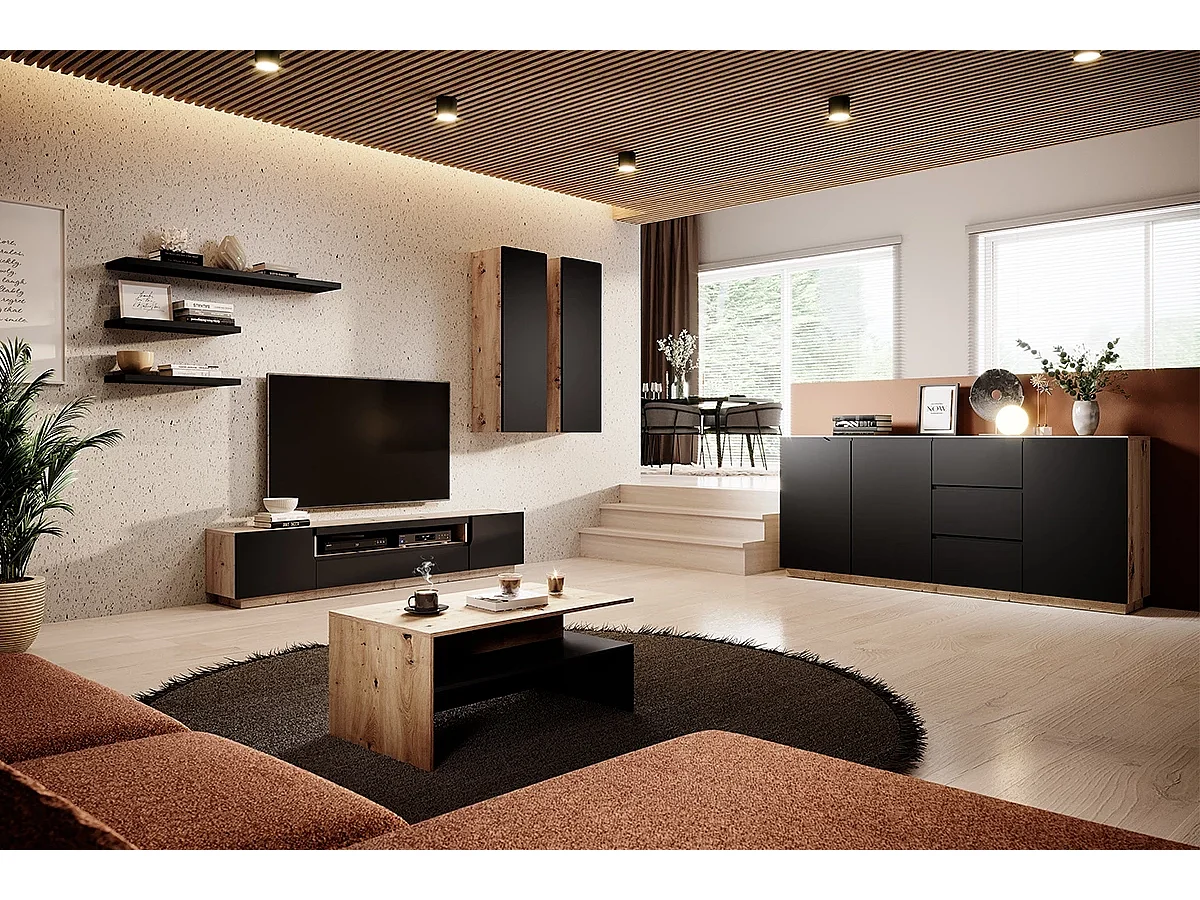 Tafel laag in gelaagd zwart en houtlook 100x60 cm