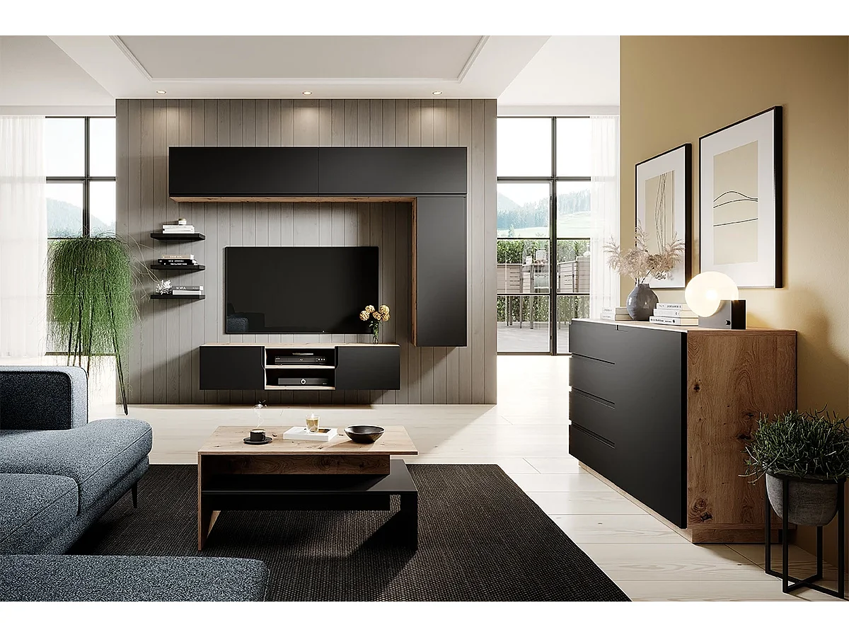 Tafel laag in gelaagd zwart en houtlook 100x60 cm