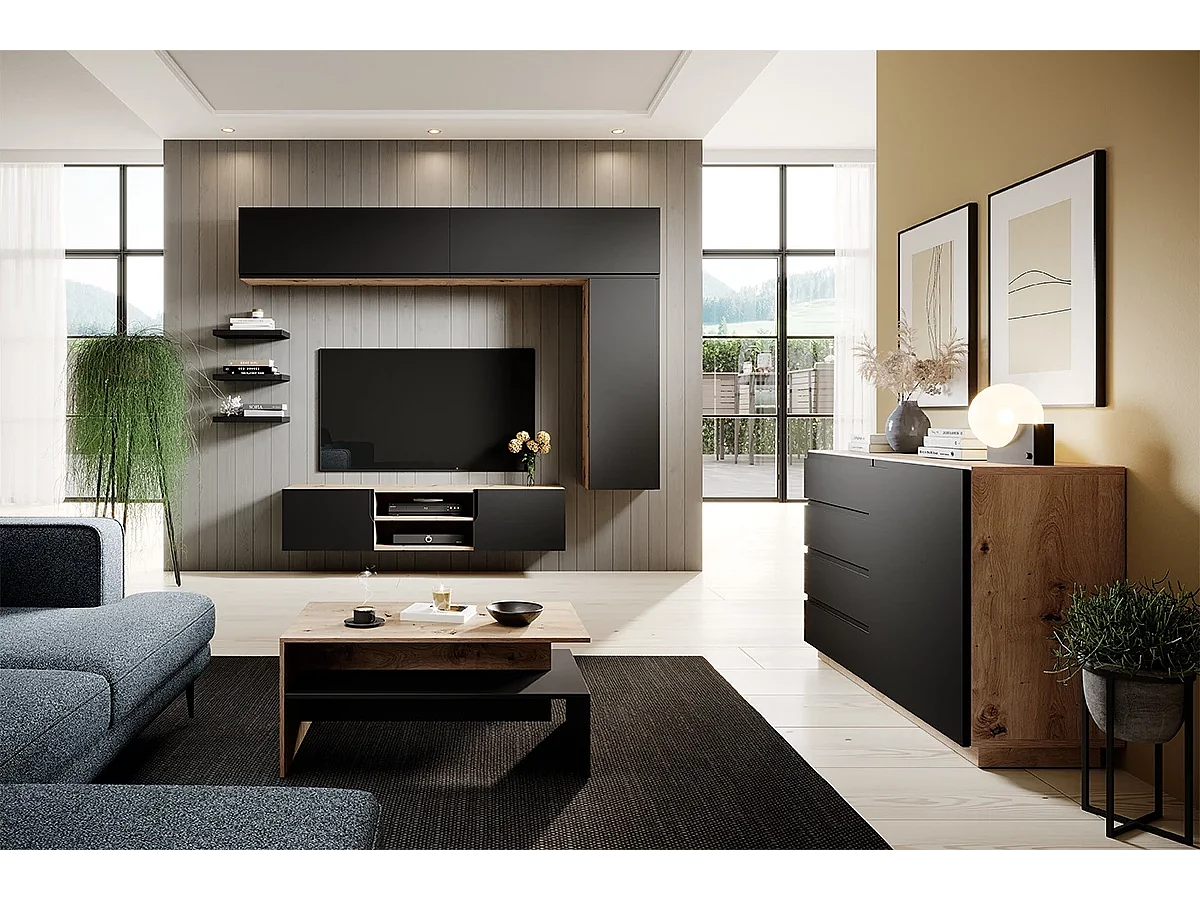 Table basse en stratifié noir et effet bois 100x60 cm