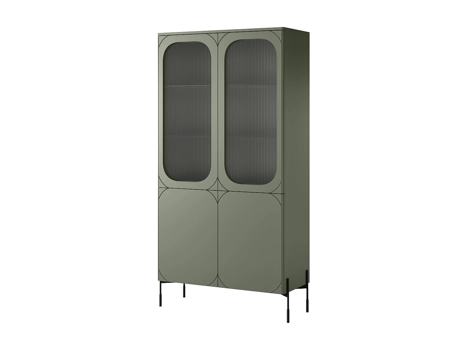 2-türige Vitrine mit olivgrünem Metallfuß 104x200 cm