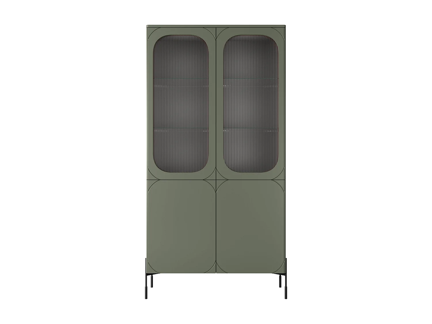 2-türige Vitrine mit olivgrünem Metallfuß 104x200 cm