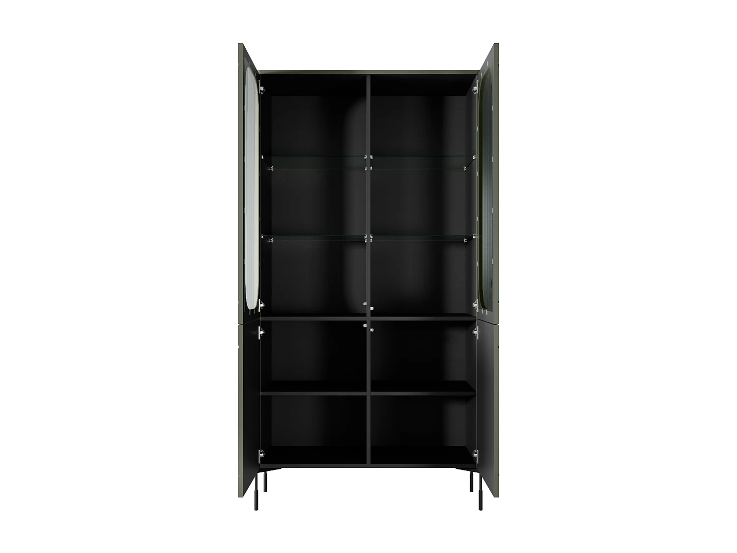 2-türige Vitrine mit olivgrünem Metallfuß 104x200 cm