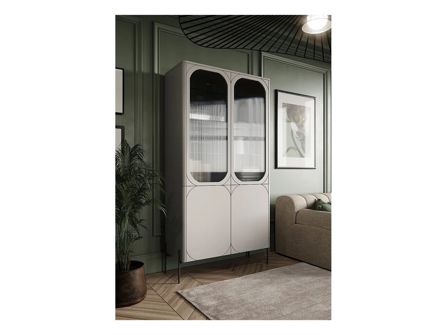 Vitrine 2 portes avec pied métal cachemire 104x200 cm