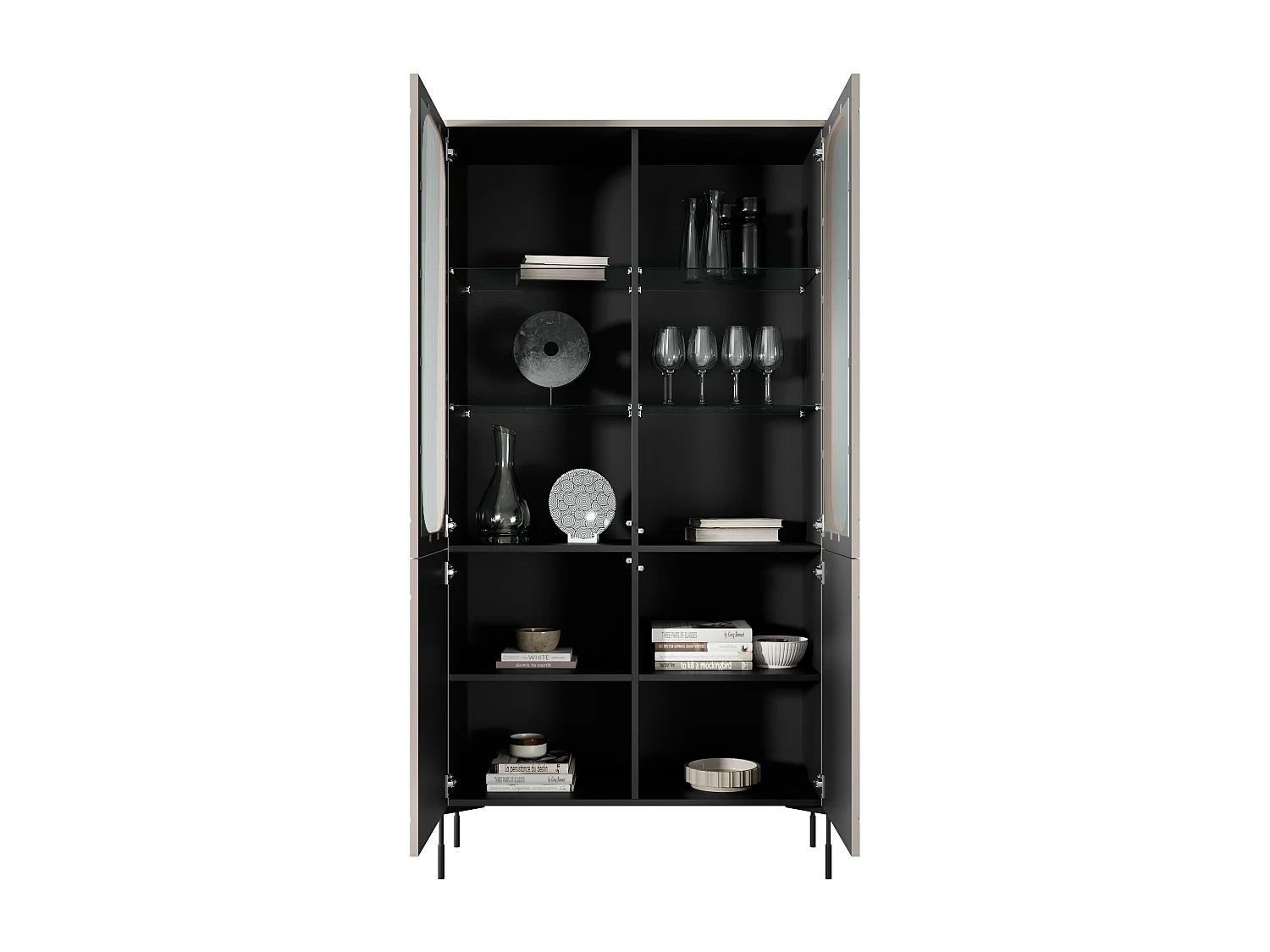 Vitrine 2 portes avec pied métal cachemire 104x200 cm