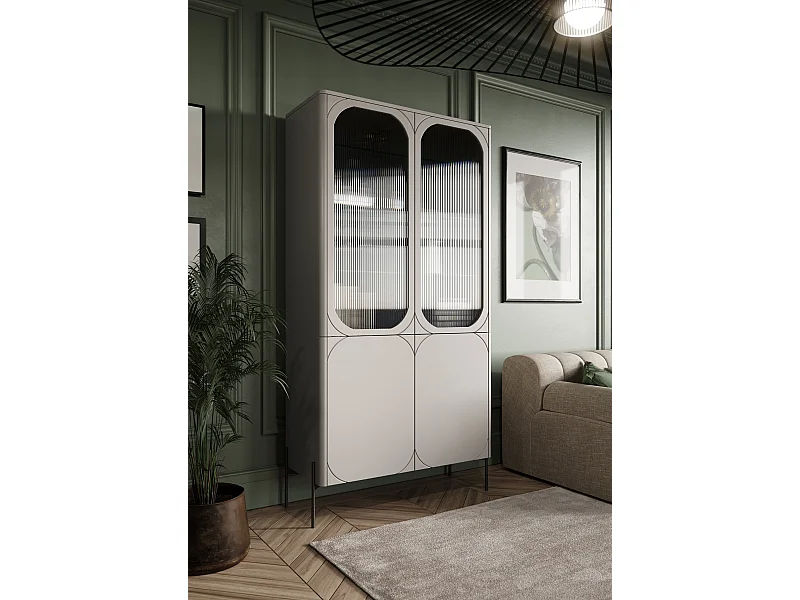 Vitrine 2 portes avec pied métal cachemire 104x200 cm