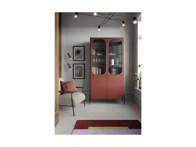 Vitrine 2 portes avec pied en métal bordeaux 104x200 cm