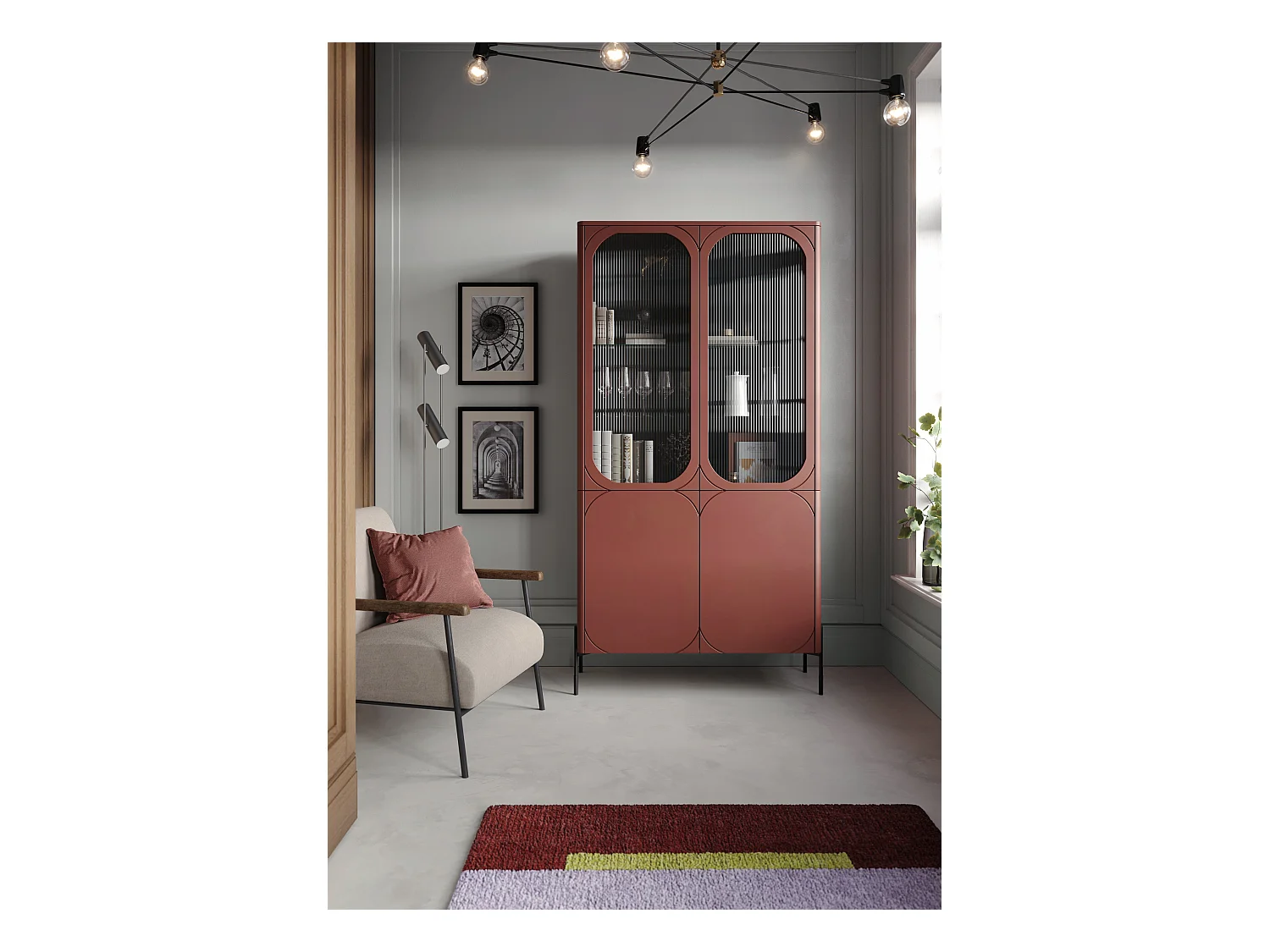 Vitrine 2 portes avec pied en métal bordeaux 104x200 cm