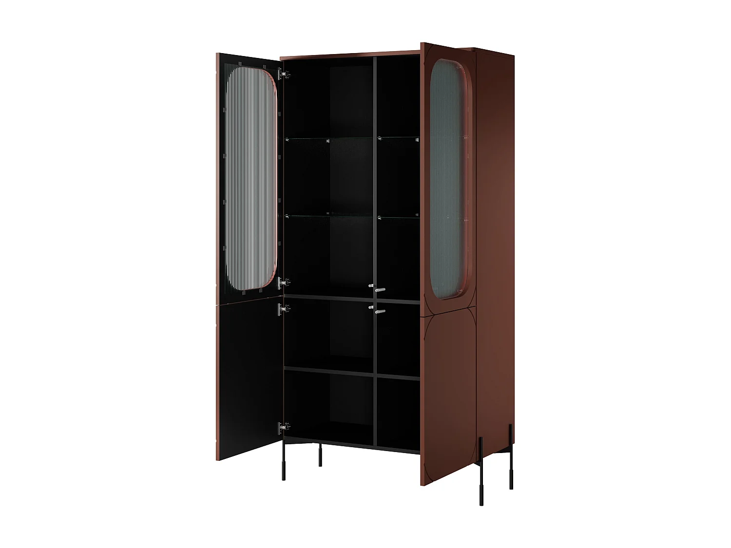 Vitrine 2 portes avec pied en métal bordeaux 104x200 cm