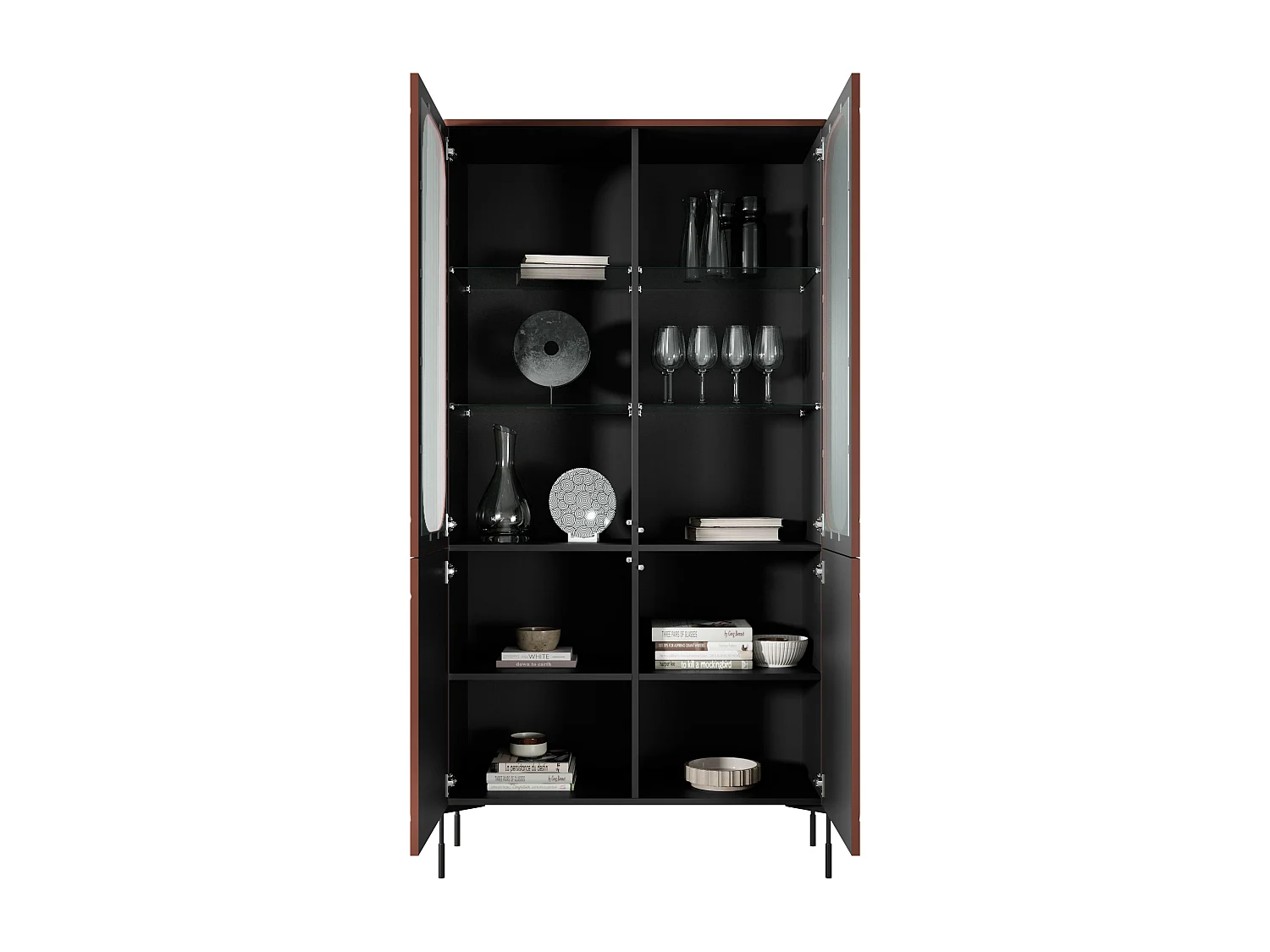 Vitrine 2 portes avec pied en métal bordeaux 104x200 cm