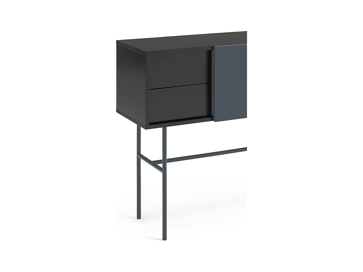 Konsole mit 2 Schubladen und Schiebetür, schwarz und grau lackiert, 110 x 90 cm