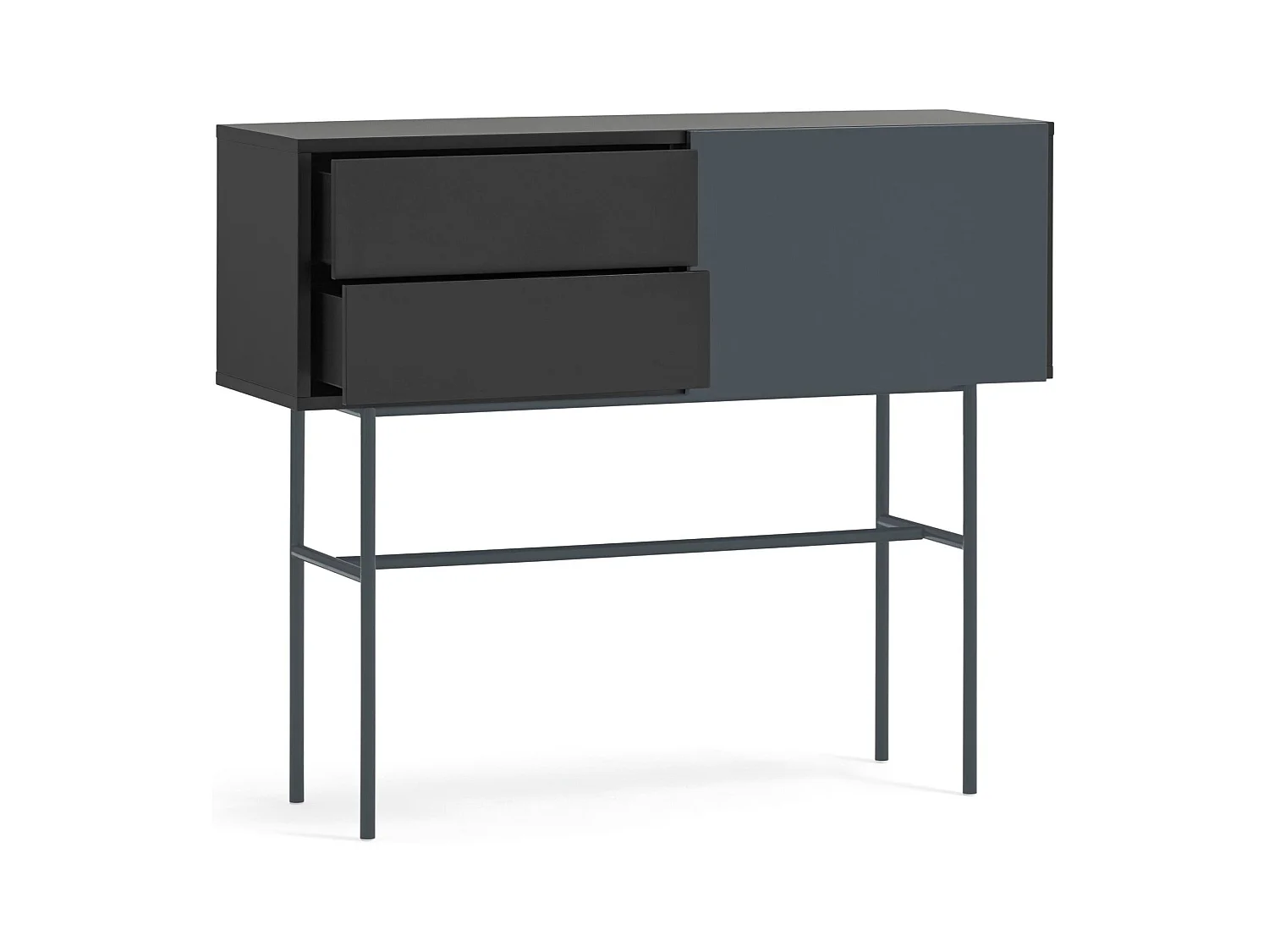Console met 2 laden en schuifdeuren gelakt zwart en grijs 110x90 cm