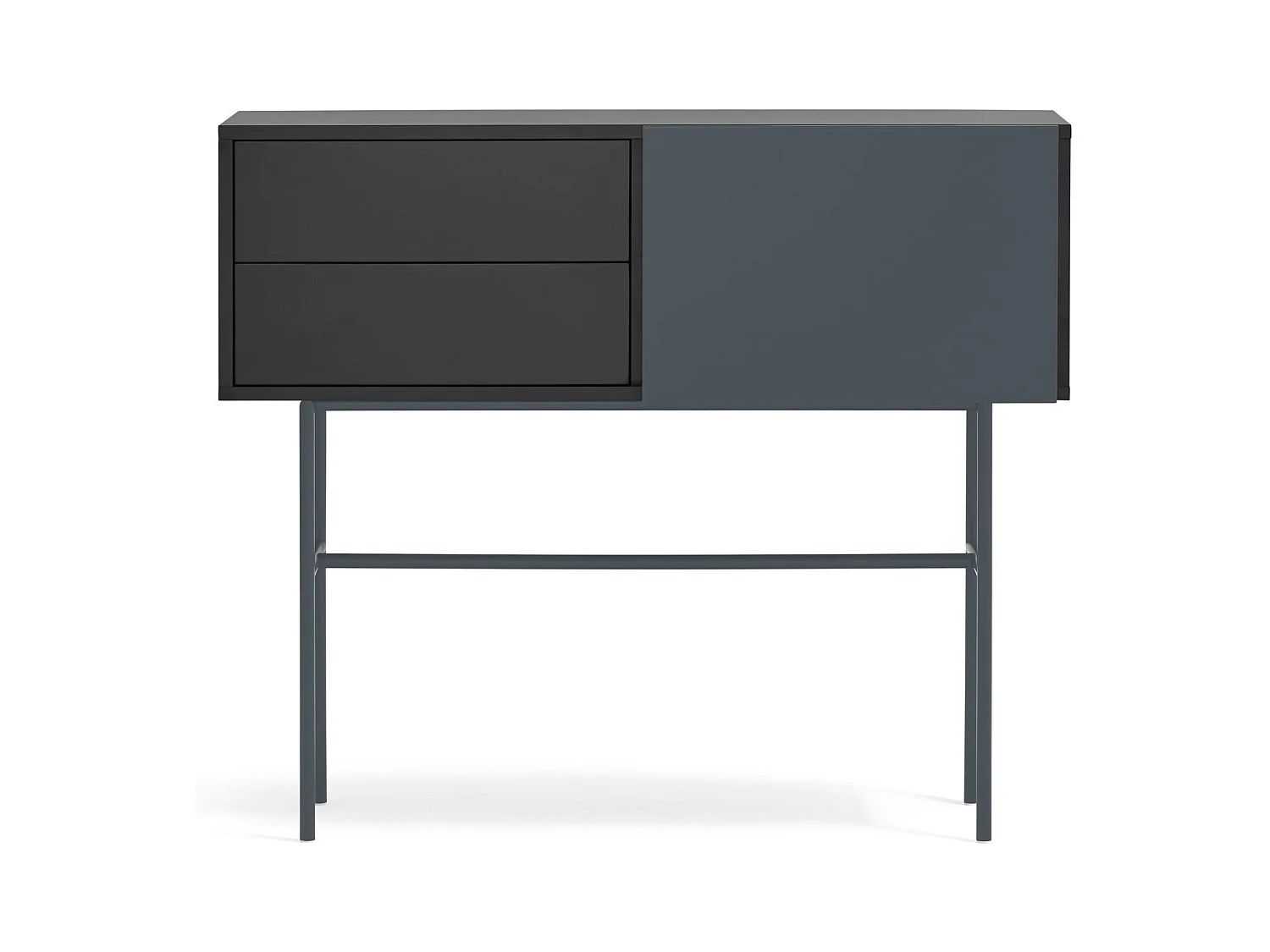 Console met 2 laden en schuifdeuren gelakt zwart en grijs 110x90 cm